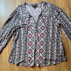 Lucky Brand Black and Pink Patterned Blouse